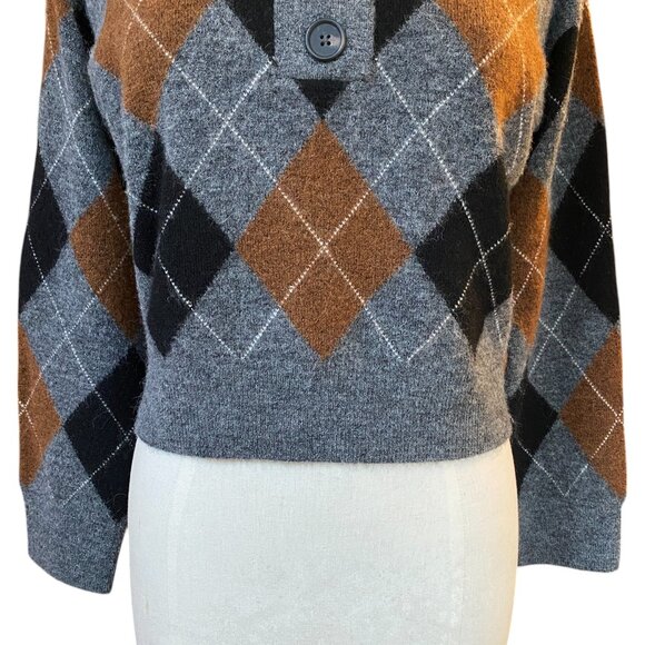 Rails Shae Wool Alpaca Argyle Cropped Sweater Polo Collar Preppy Dark Academia-M - Picture 3 of 12